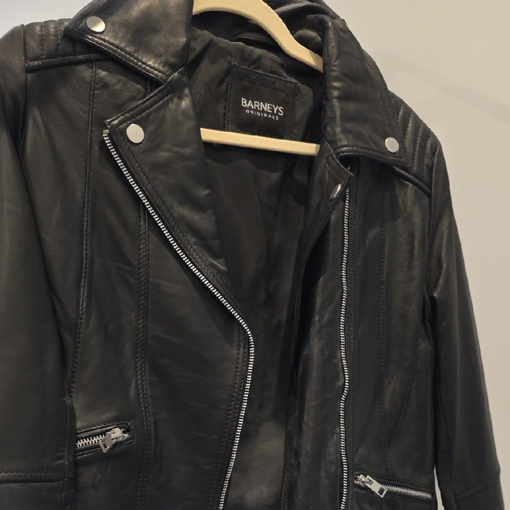 Barneys New York Black Leather Biker Jacket